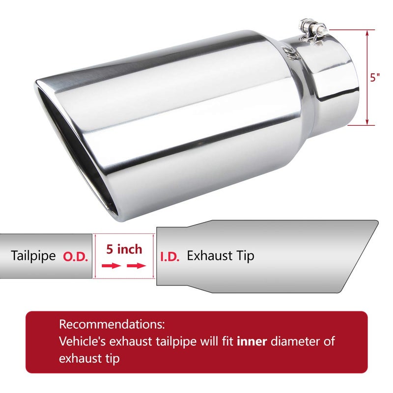 LCGP 5" inlet Universal Diesel Truck Exhaust Tip,Stainless Steel, 7" outlet,Polished, Bolt-On - Image 3
